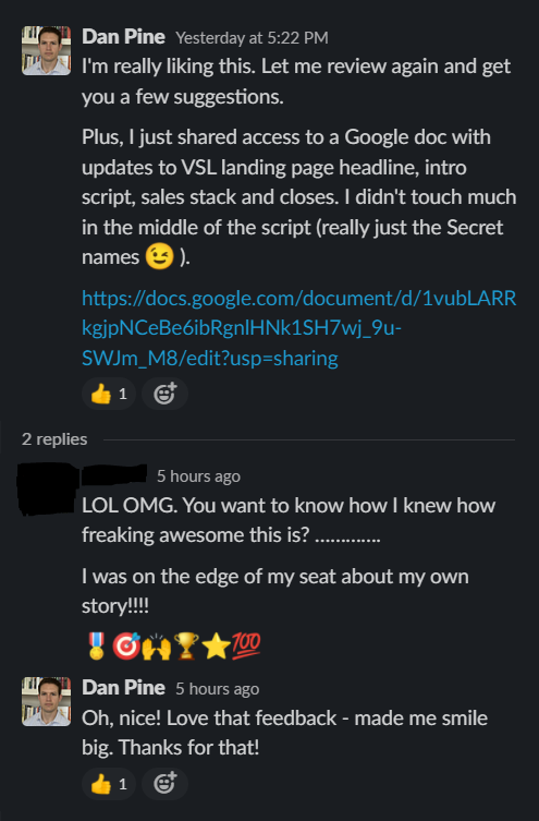 Client Slack reaction