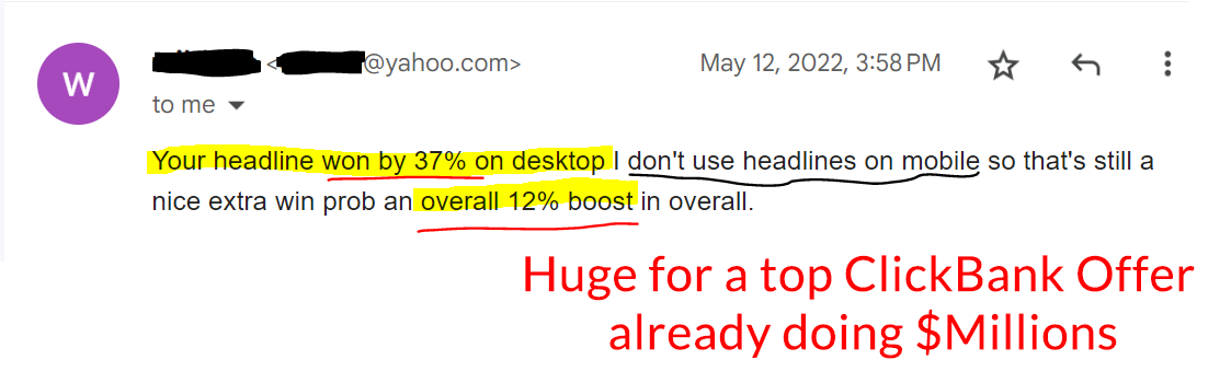 Headline wins by 37% Conversion Lift